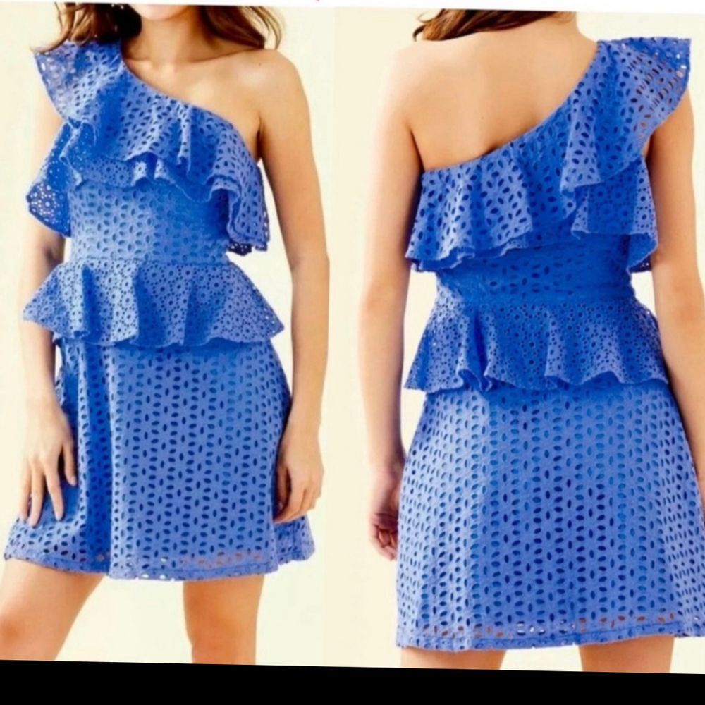 NWT Lily Pulitzer Josey Dress‎ Coastal Blue Oval Flower Petal Eyelet see photos